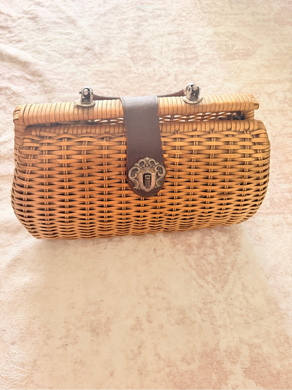 Vintage 1950s/60s Wicker Rattan Basket Handbag Crown Colony Hong Kong